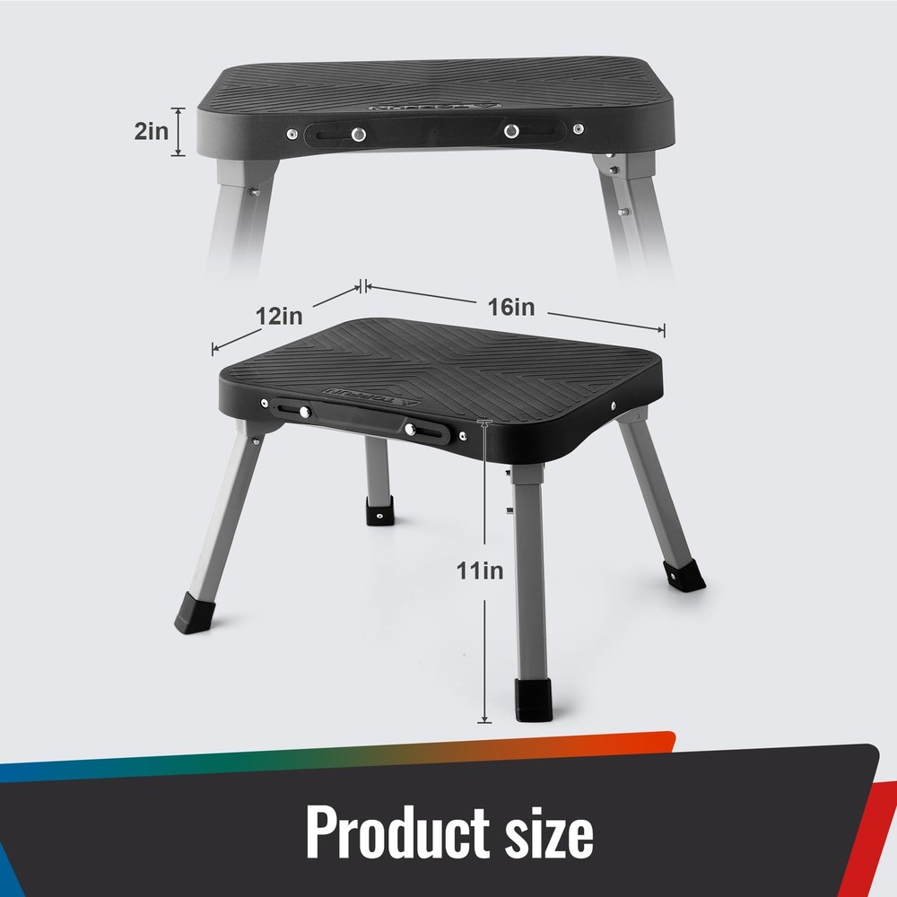 11" Folding Step Stool, Non-Slip 16x12 Large Platform, Portable Compact Sturd...