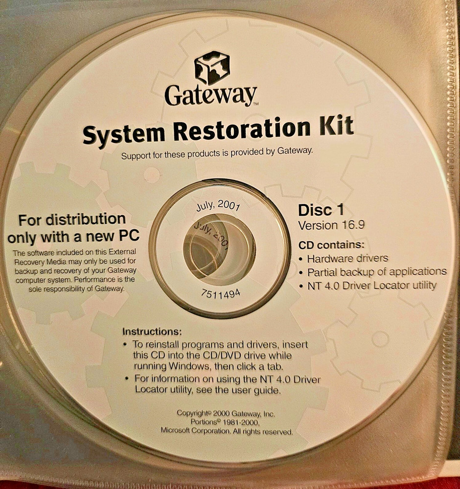 Gateway Restoration CDs with Manual - 9pc CD Disk Set Gateway Software