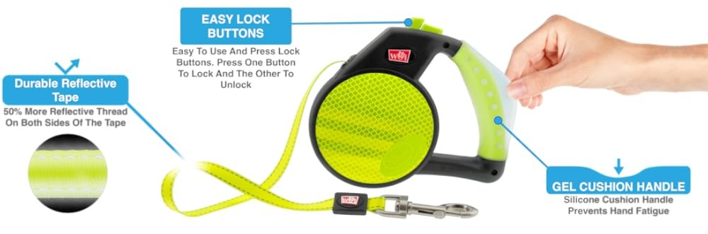 Reflective l Retractable Leash, Yellow, Small