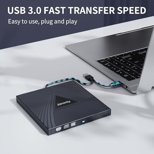 External CD/DVD Drive USB 3.0 & Type-C Portable CD Burner Reader