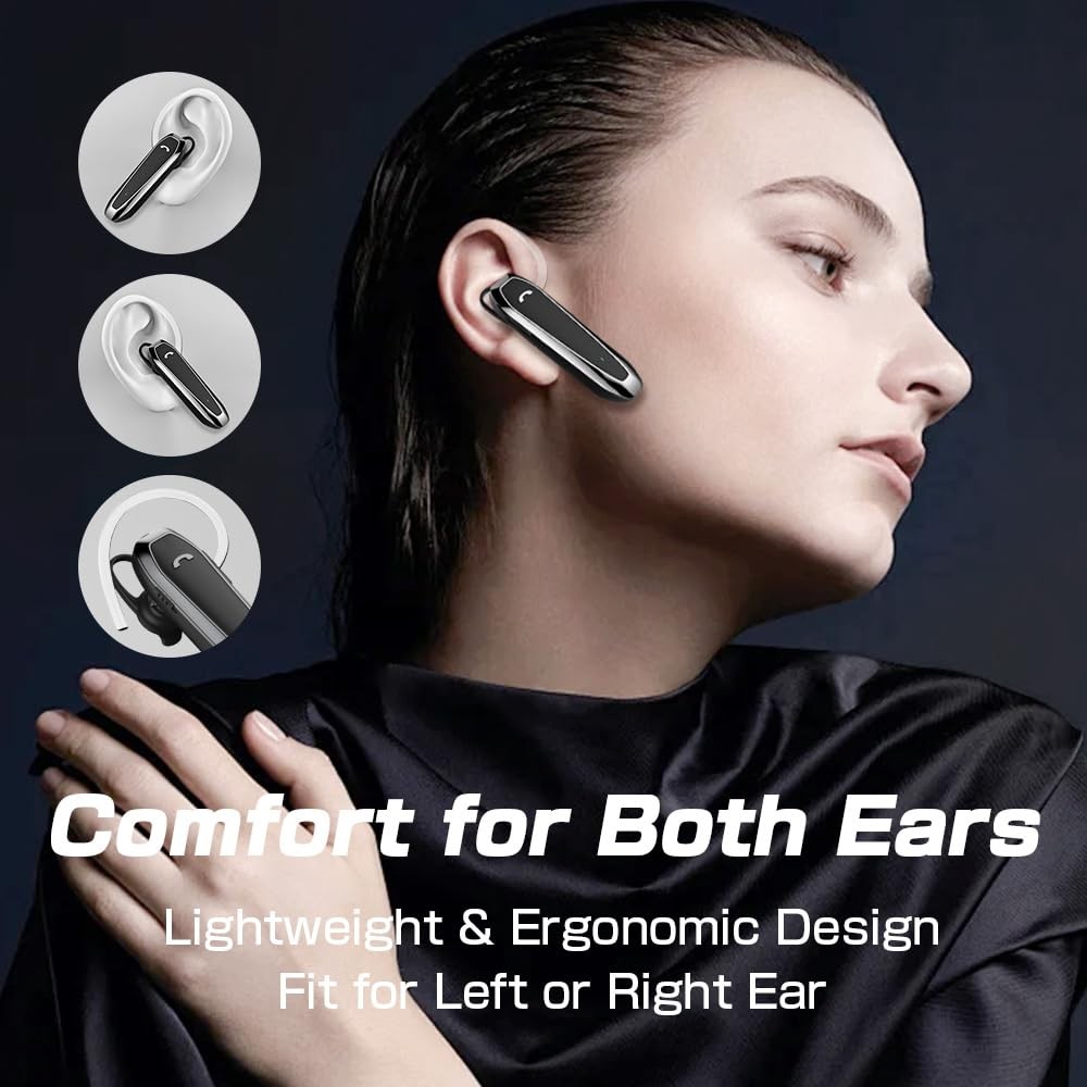 Bluetooth Headset, V5.3 Wireless Handsfree Earpiece with Noise Cancelling Mic...