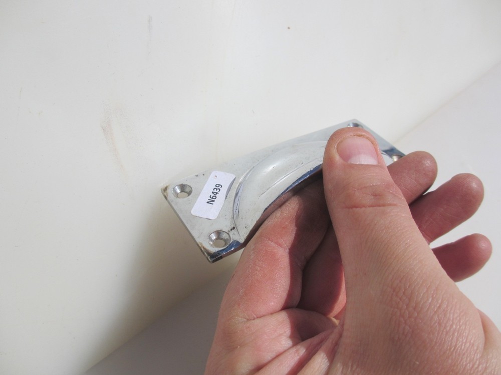 Vintage Chromed Brass Drawer Cup Handle Cupboard Pulls Shell Old Chrome x1