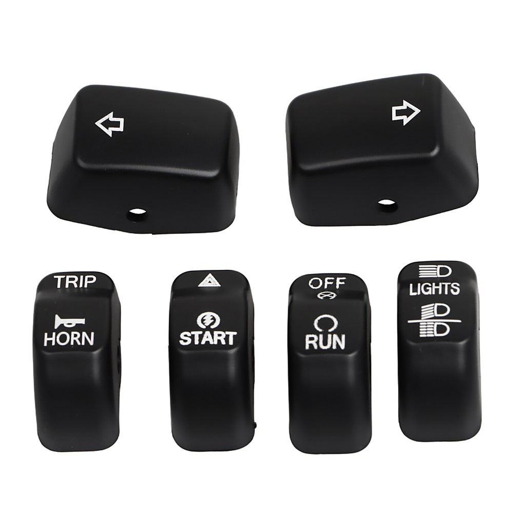 6Pcs Black Hand Control Switch Cap Button Kit For Harley Softail Sportster Dyna