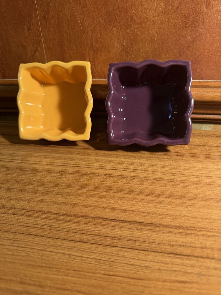 (2) PIER1 Square Talavera Bake / Serving 1 Cup Stoneware Oven Safe Ramekins di