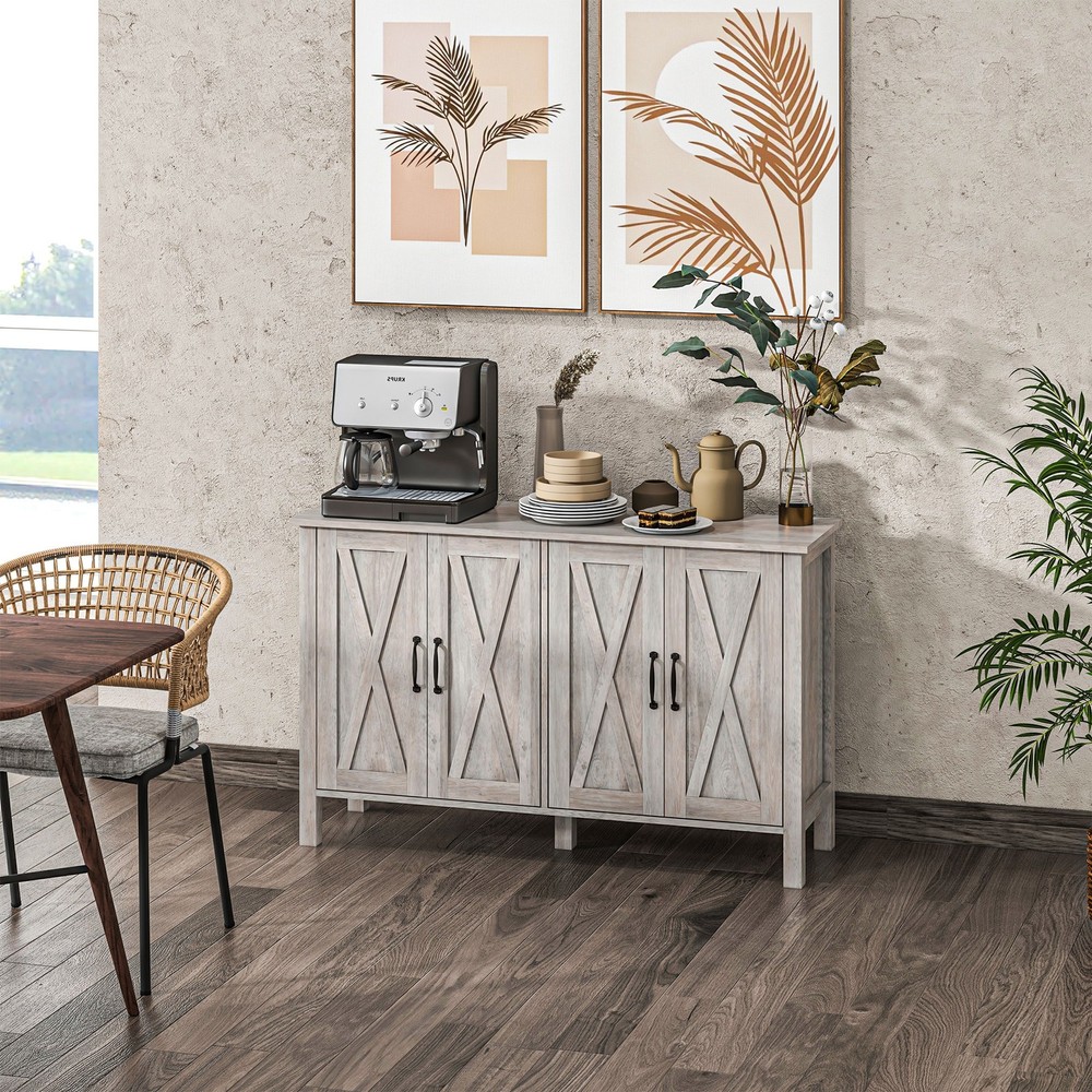 HOMCOM Buffet Sideboard, Coffee Bar Cabinet w/ Barn Doors, Adjustable Shelf