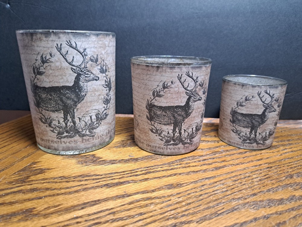 Deer Themed Candle Holders Glass Set of 3