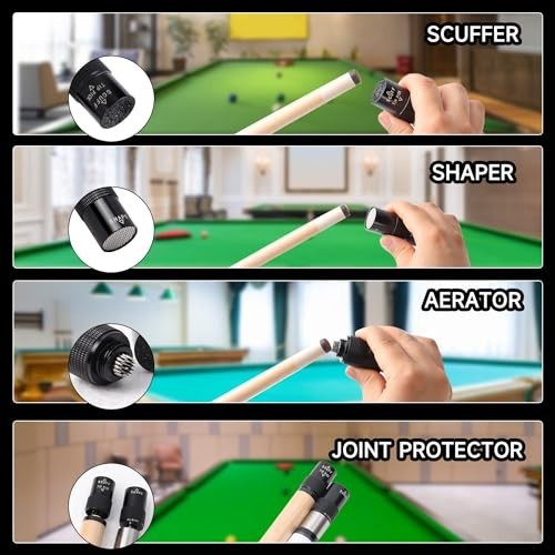 Billiard Pool Cue Tip Tool - Scuffer, Shaper, Aerator & Joint Protector Accessor
