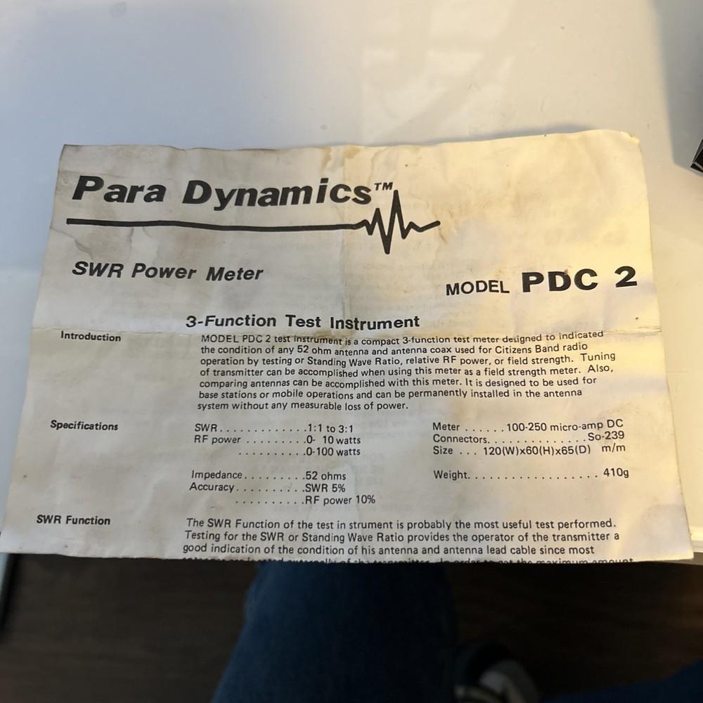 Para Dynamics Valor PDC 2 SWR Power Meter- CB