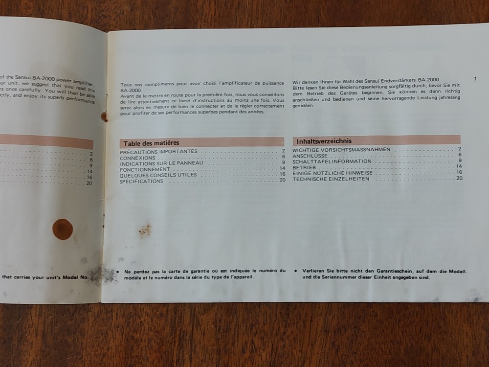 ORIGINAL SANSUI BA-2000 POWER AMPLIFIER OPERATING INSTRUCTIONS MANUAL