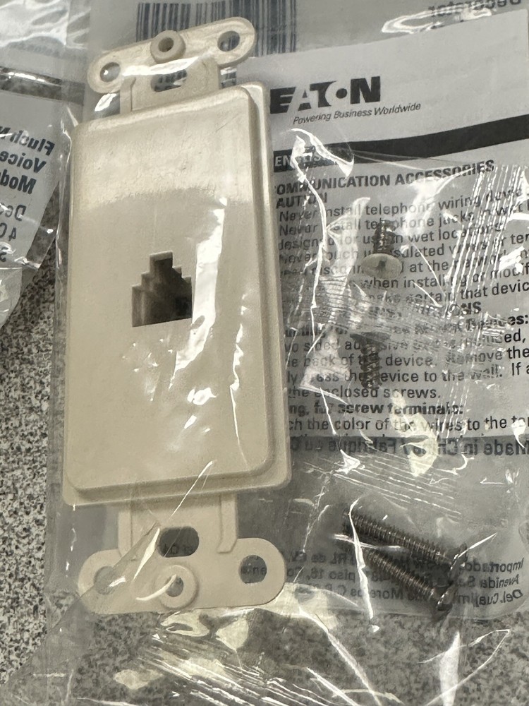 5 NEW Eaton Flush Phone Mount Voice/Data Modular Jacks Decorator Light Almond