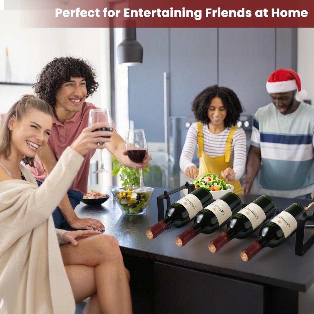 Stackable 4 Bottles Wine Rack – Compact Metal Wine Holder for Countertop,