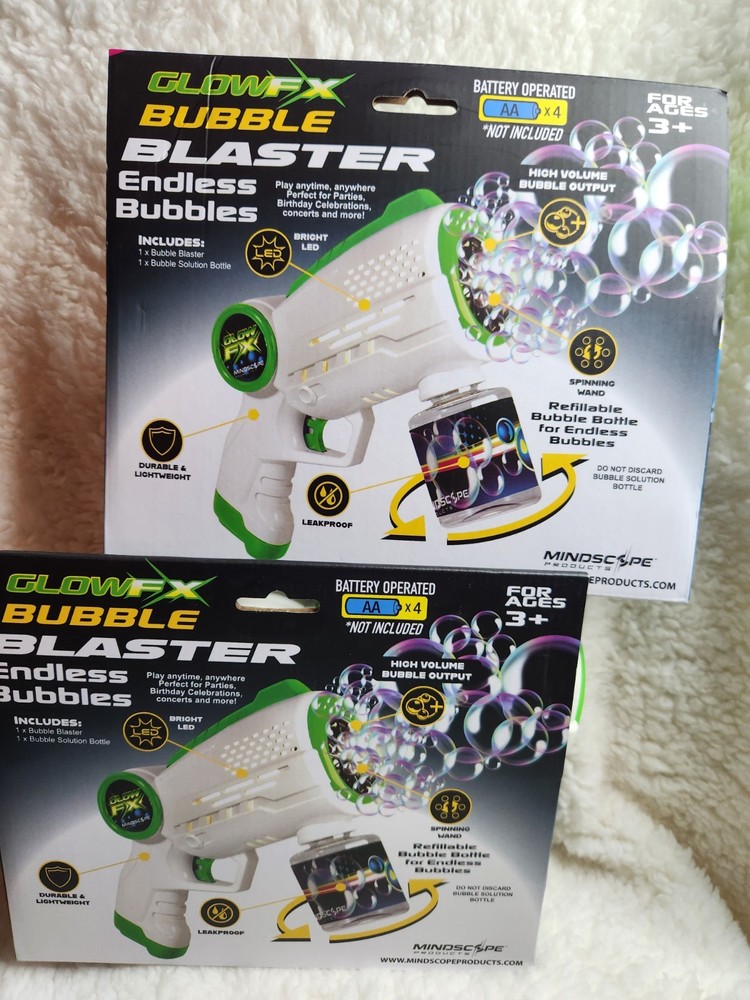 2 Bubble Blasters with Reusable Bubble Solution Bottle MindscopeBubble NIP