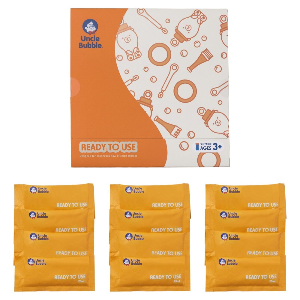 Uncle Bubble Ready-to-Use Solution Refill, 12 Pouches, for Transparent