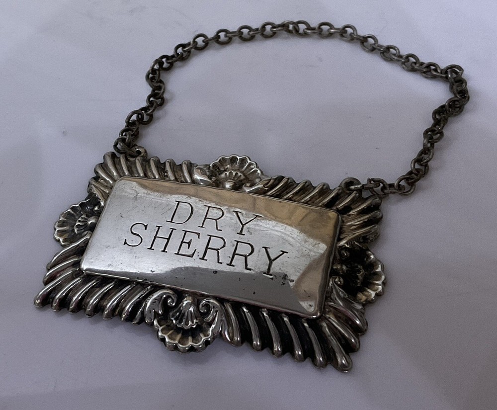 Vintage Silver Plate EPNS DECANTER LABEL  Dry Sherry