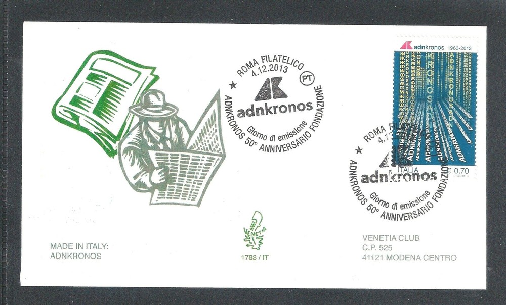 2013 ITALY FDC VENETIA CLUB ADNKRONOS - ENVELOPE 1783 IT