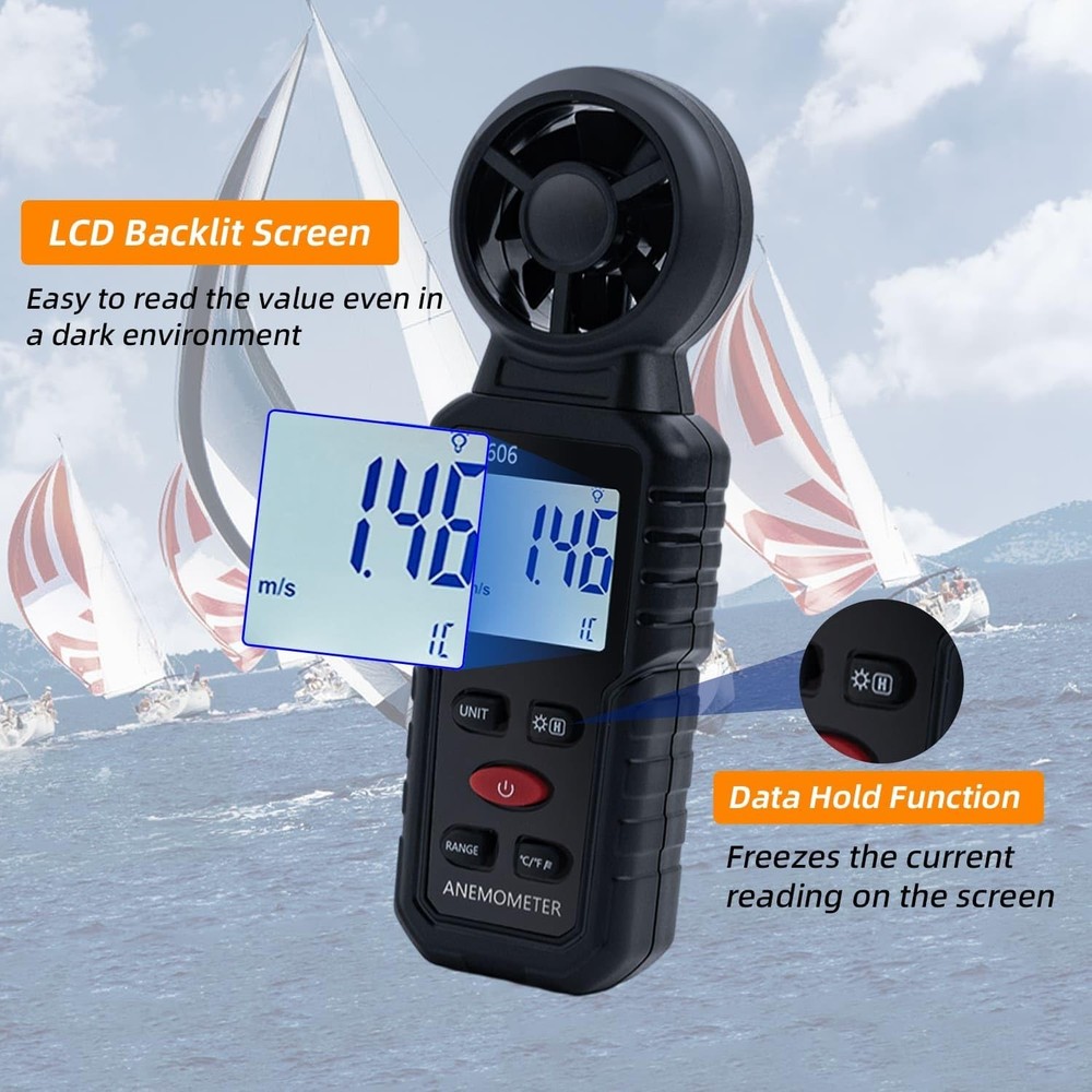 Split Handheld Anemometer Digital Wind Speed CFM Meter Gauge 14-140℉ LED