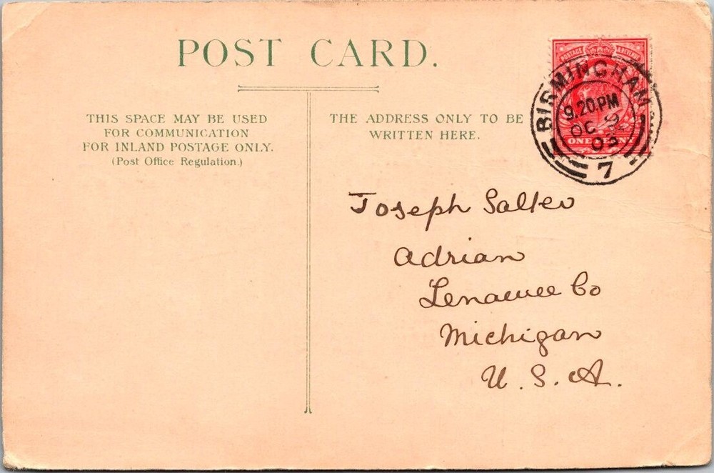 England 1903 Birmingham Postcard - J16734