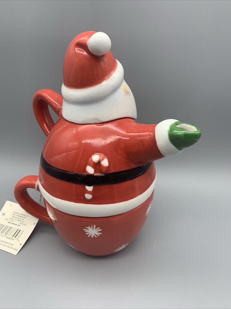 Hallmark Santa Teapot with Cup 3 Part Stack 7.5" Tall New W/ Tag