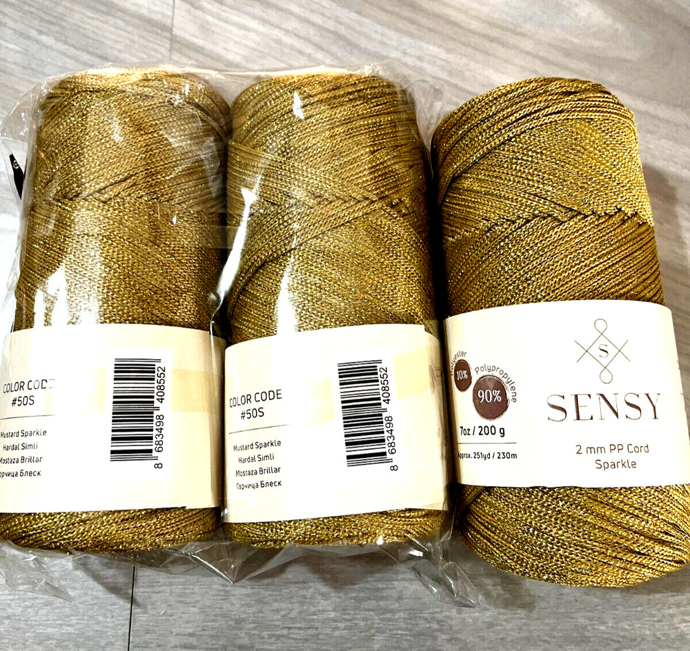 Sensy  Polyester Macrame Cord 2mm x 250 yards Polypropylene sparkle 3pack