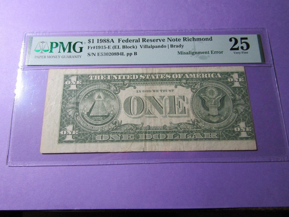 $1 1988A FRN Richmond Misalignment Error First Print Misaligned - PMG 25