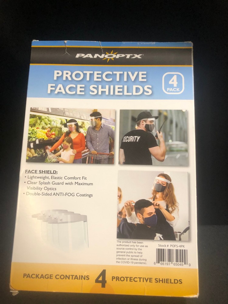 Protective Face Shields by Panoptx - 4 Shields per Box - Lightweight, Elastic