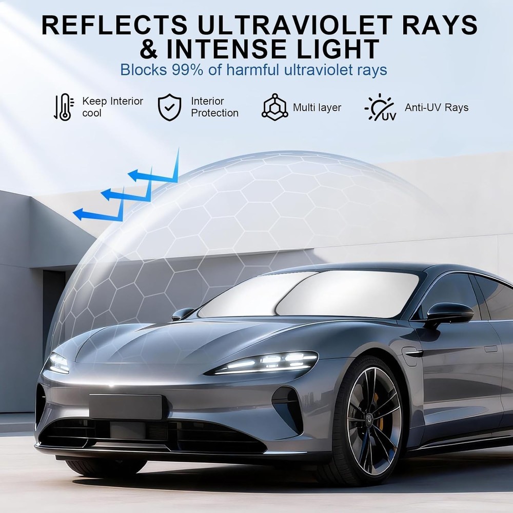Universal Fit Windshield Sunshade - Foldable 2-Piece Design, Blocks UV Rays