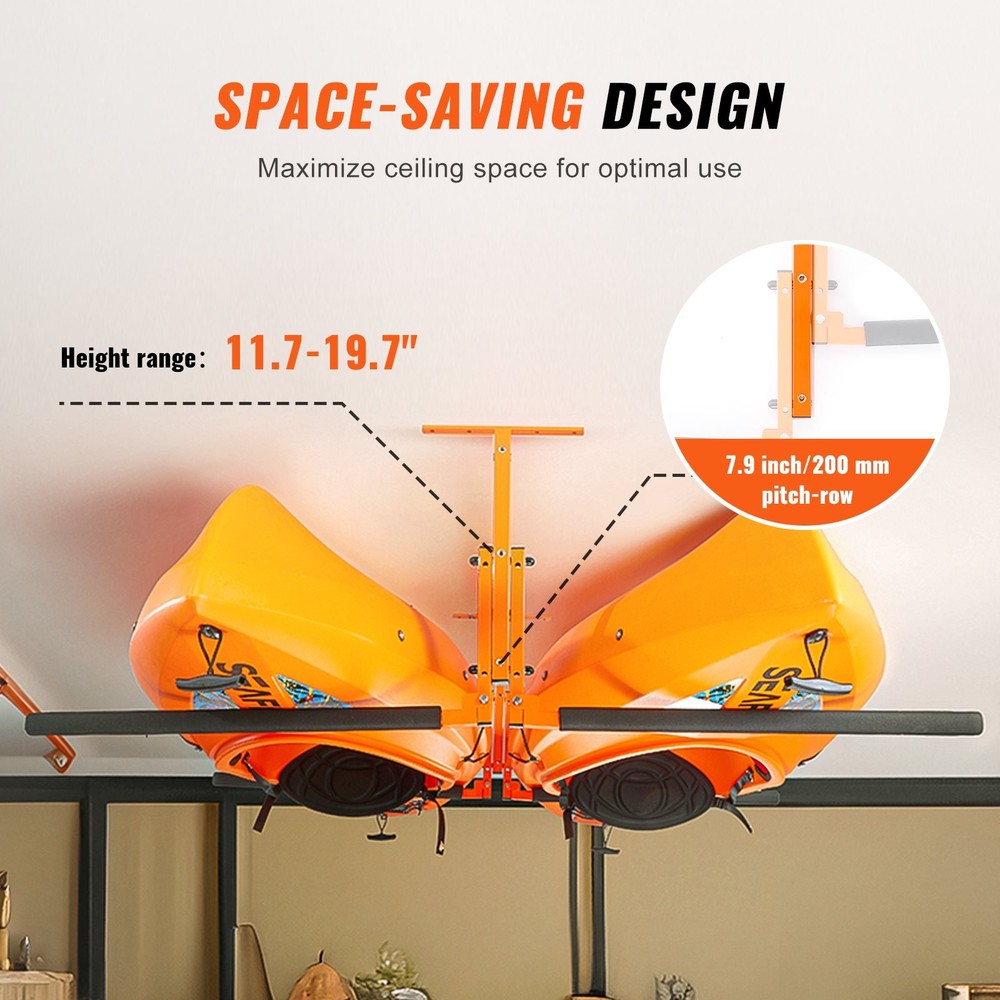 Kayak Ceiling Storage Rack, Ceiling Storage Rack for 2 Kayak Canoe SUP, Adjustab