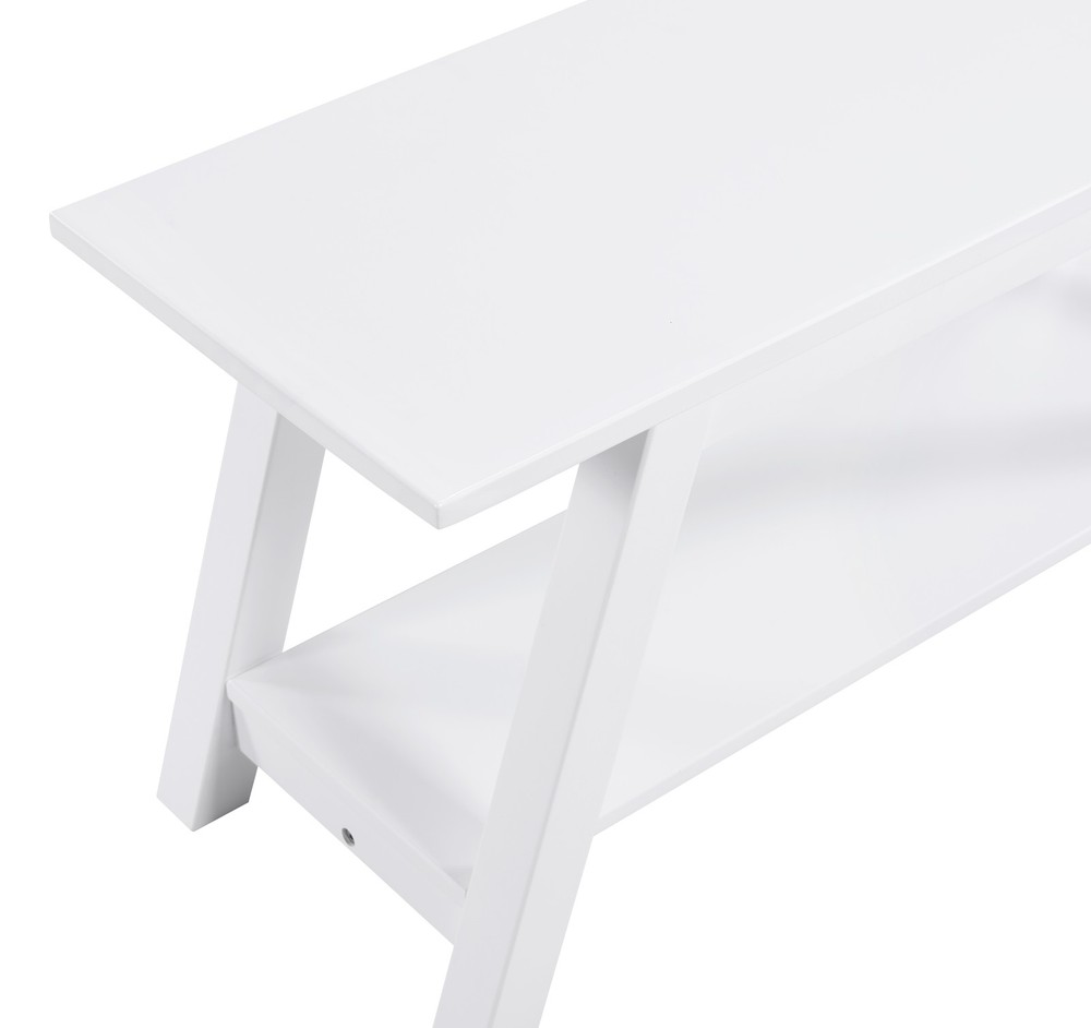 Elyz Solid Wood Bench with Shelf, 36.10-Inch Long, White