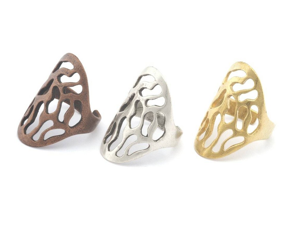 Oval Statement Adjustable Ring 31mm Raw brass-Silver Plated-Copper 8us size 3281