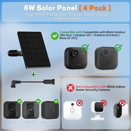 4 Pack 6W Solar Panel for Blink Camera, 2500mAH Panel Compatible with Blink