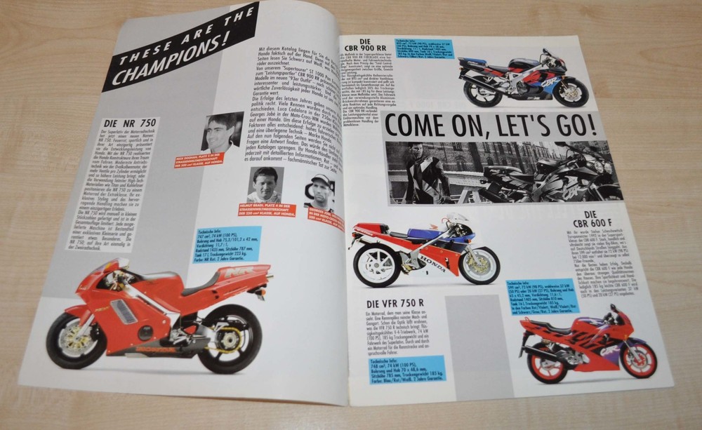 1993 Honda Model Range Motorcycle Brochure Prospekt DE