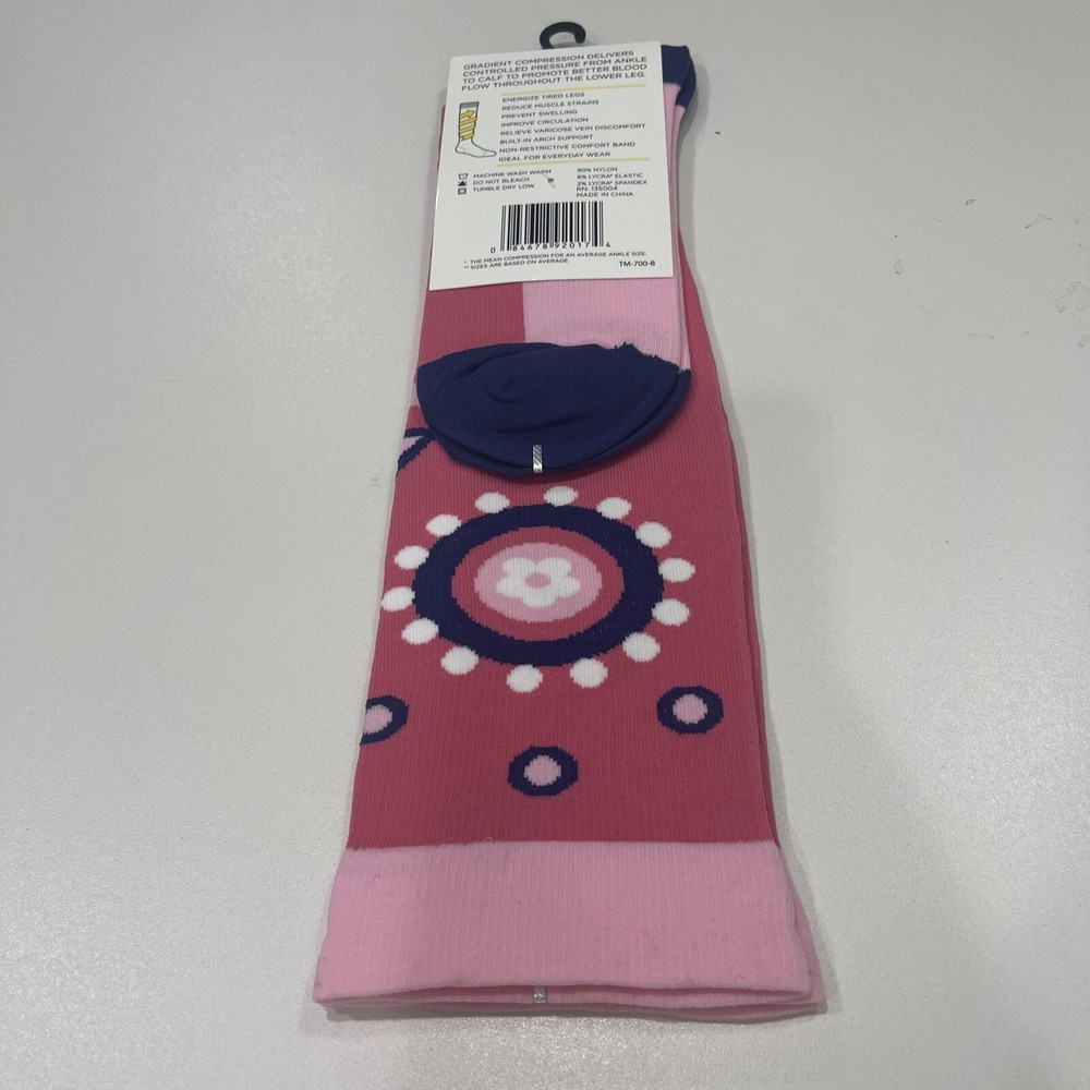 Think Medical- Women's Pink Multicolored Patterned Compression Socks- Size 10-14