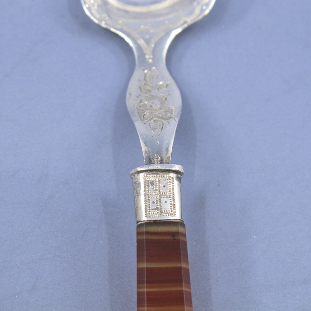 Dutch .835 Silver 3-Piece Agate Handled Serving Set 2 Forks & Server No Monogram