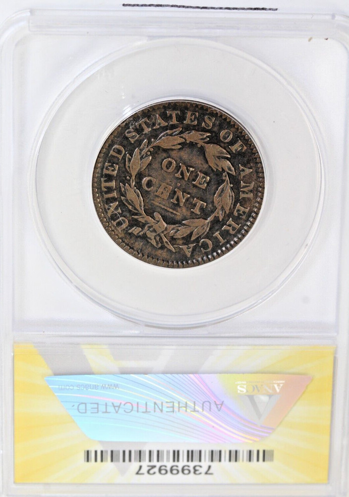 1833 Coronet Head Large Cent : ANACS VF20
