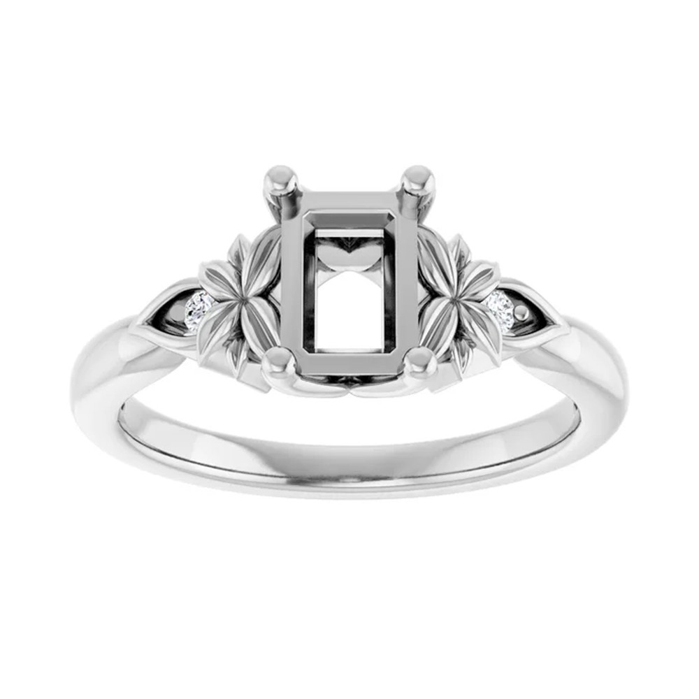 Semi Mount Ring Setting Octagon 10x8mm FloralDesign 925 Sterling Silver Mounting
