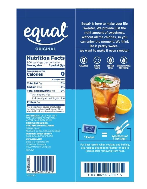 EQUAL Zero Calorie Sweetener, Sugar Substitute, 800 Packets