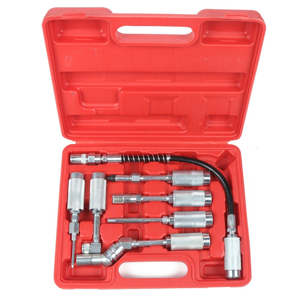 ✅7PC Grease Gun / Lube Accessory Kit & Adaptor Nozzle Set In Storage Case