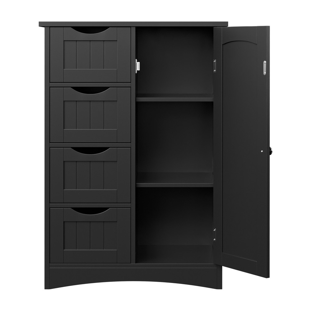 Black Bathroom Storage Cabinet with Adjustable Shelf Floor Storage Cupboard