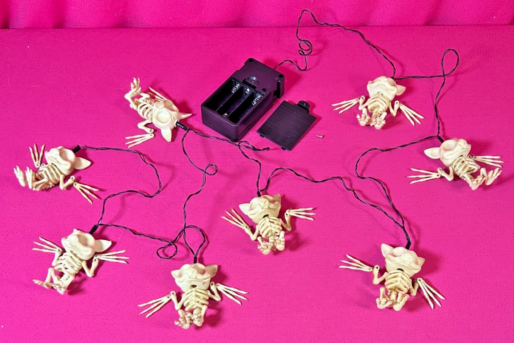 Halloween Bat Skeleton Light String with Timer 8 Squatty Bats Dangle Wings
