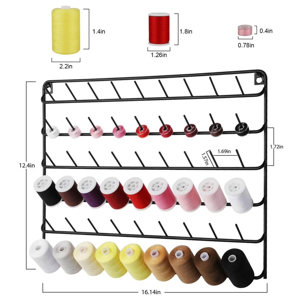 YBING Thread Holder Wall 2 Pack 54 Spools Thread Rack Wall Mount Embroidery S...