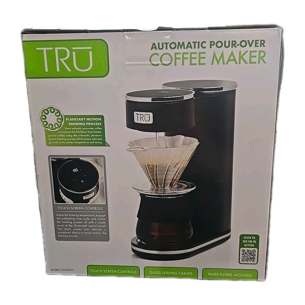 TRU Automatic Pour Over Coffee Maker with Digital Controls Plastic Cone Dripper