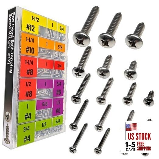 Self Tapping Screws Assortment Set 552pcs, Assorted Screws SAE Pan Head 552pcs