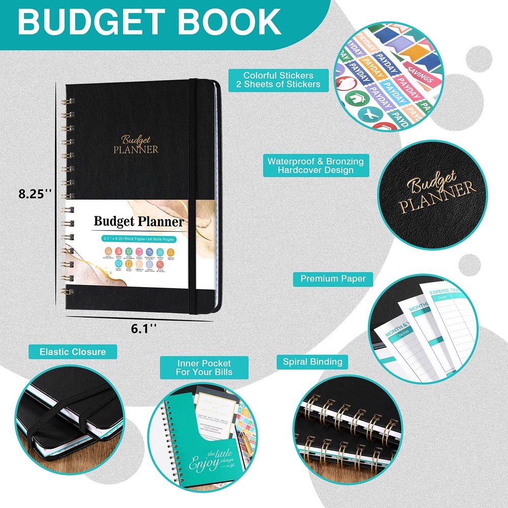 Budget Planner - Book with Bill Organizer and Expense Medium, Black