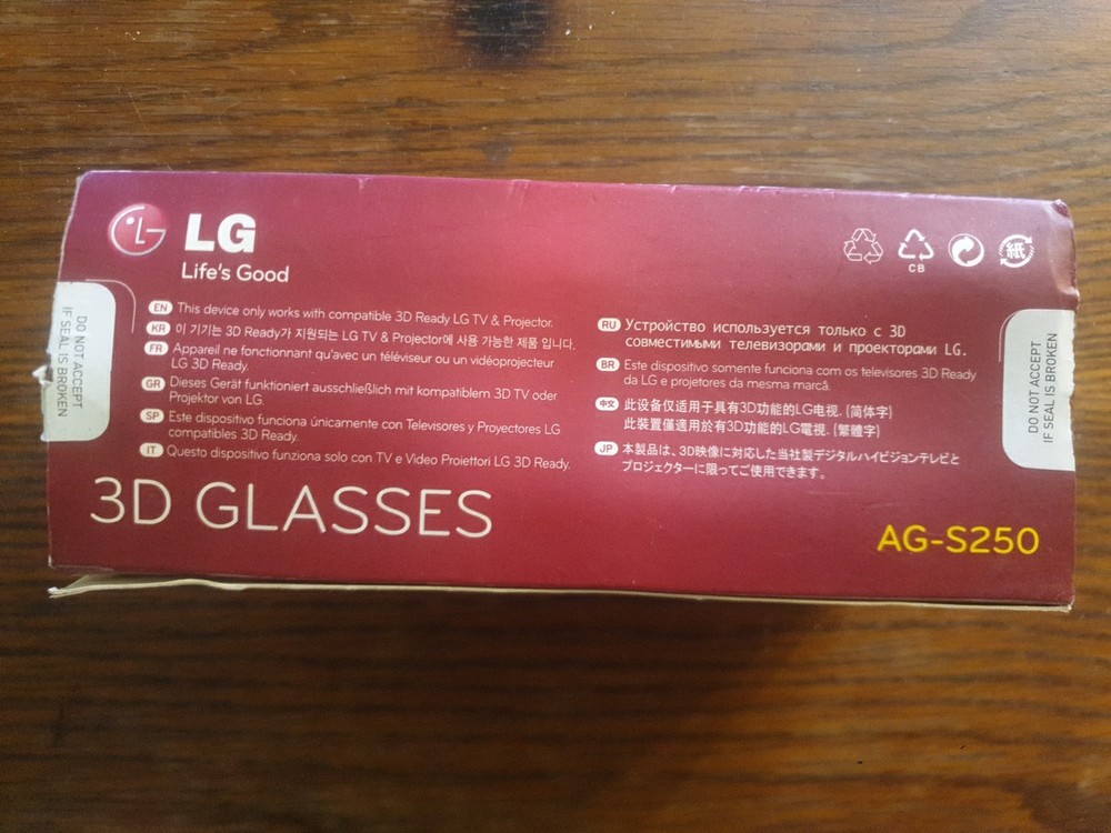 LG AG-S250 Active Shutter 3D Immersive Viewing Glasses : Unused