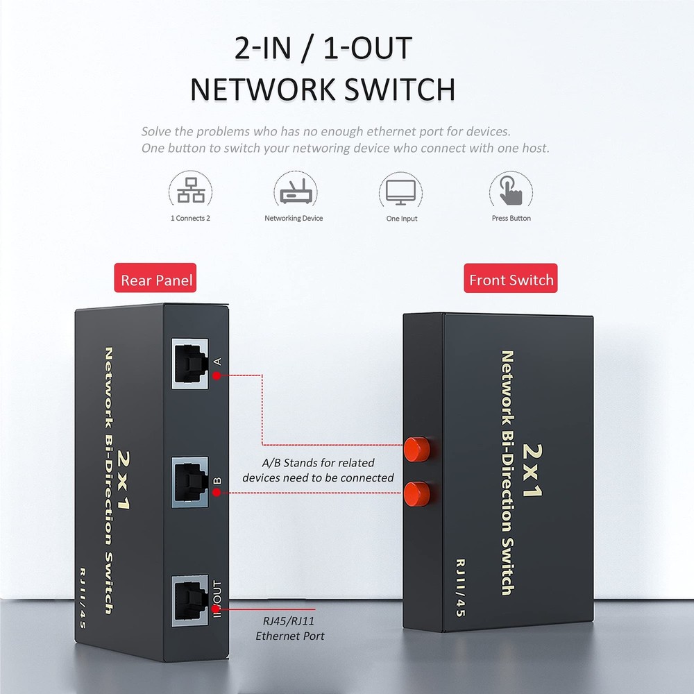 RJ45 Network Switch Selector 2x1 Ethernet RJ45 Network Switch Splitter Select...