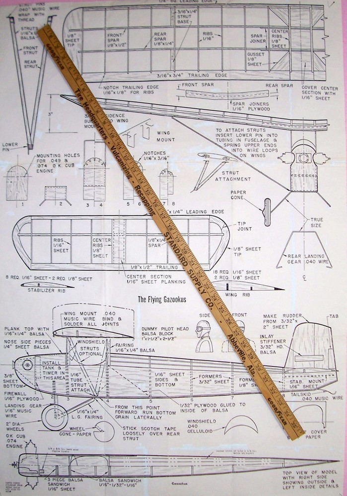 FLYING GAZOOKUS PLAN + CONSTRUCTION ARTICLE for 1/2-A FF / RC Model Airplane