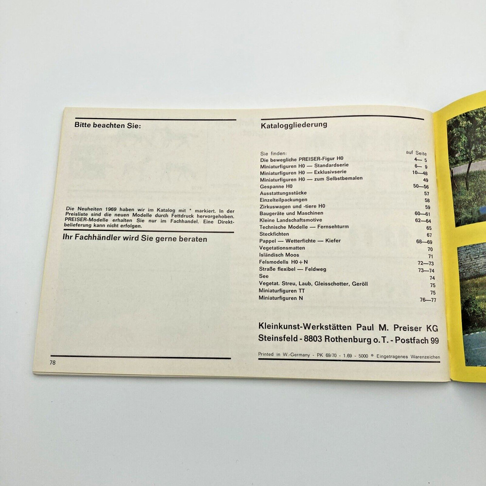 Preiser Model Railroad Train Catalog 1969/70 German Edition
