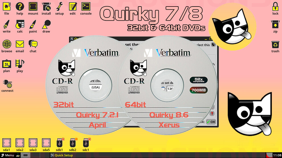 QUIRKY PUPPY 7/8 LINUX INSTALL & LIVE CDs 32bit & 64bit