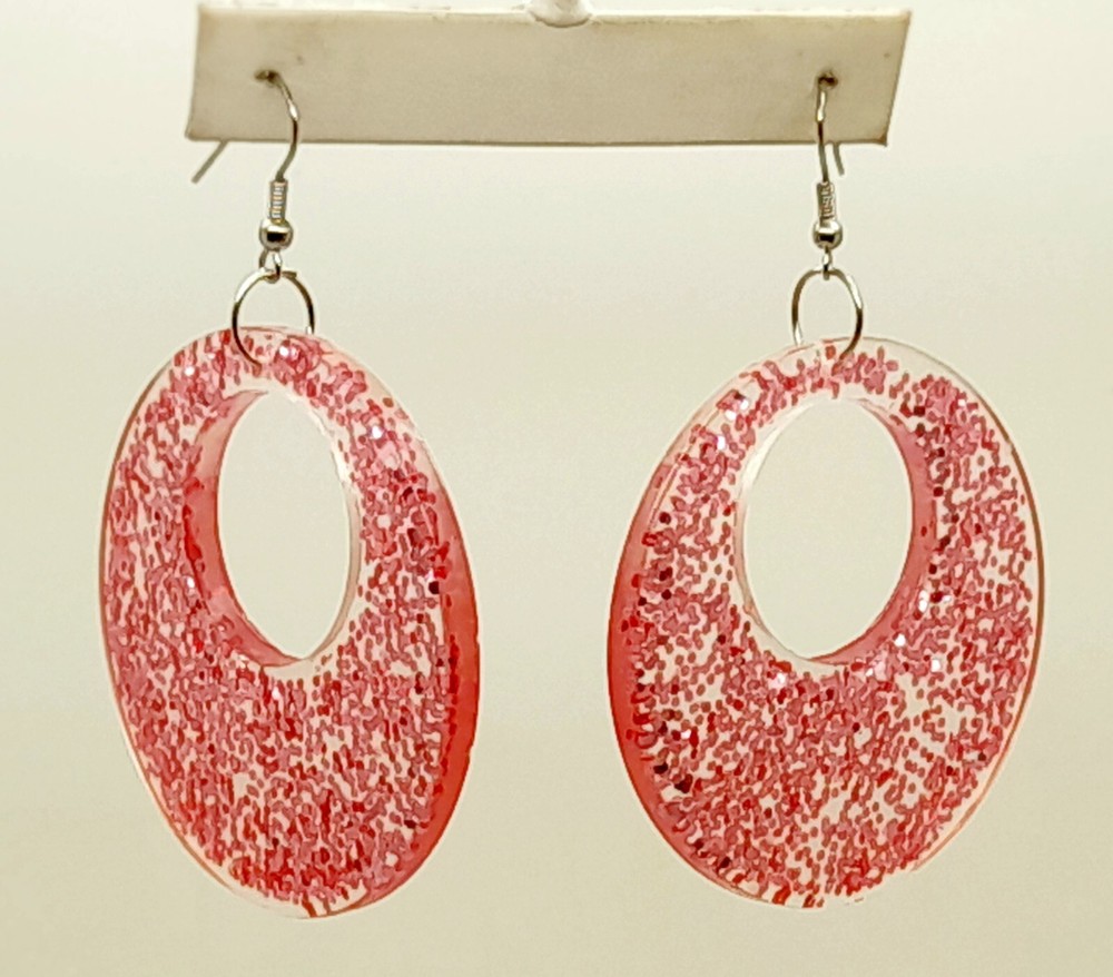 PINK round Acrylic Transparent Shape sparkle glue Elegant Dangle Drop Earrings