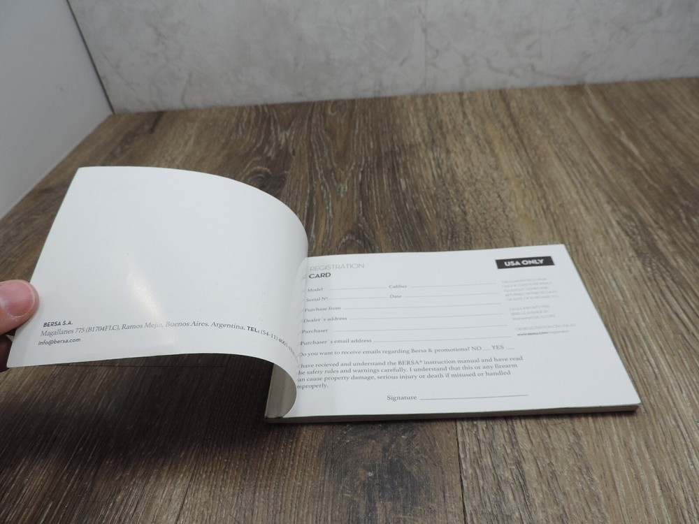 Bersa Thunder Series Safety Warnings and Instruction Handbook